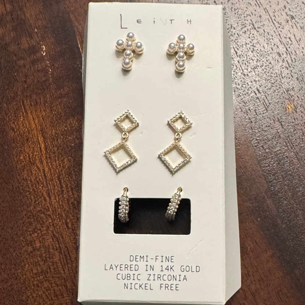 Leith Pearl Cross Earring Set Trio Communion